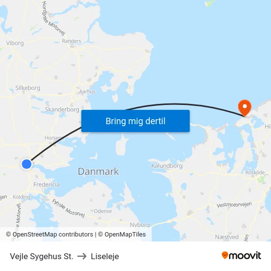 Vejle Sygehus St. to Liseleje map
