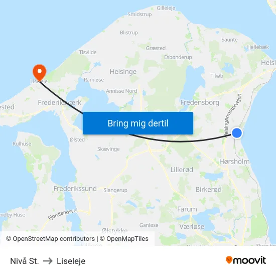 Nivå St. to Liseleje map