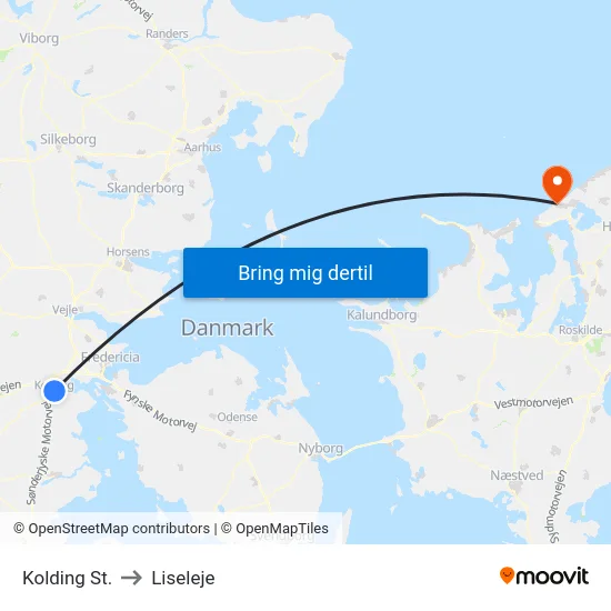 Kolding St. to Liseleje map