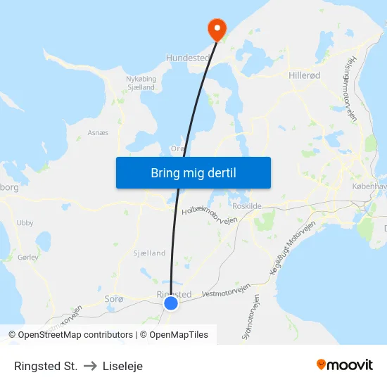 Ringsted St. to Liseleje map