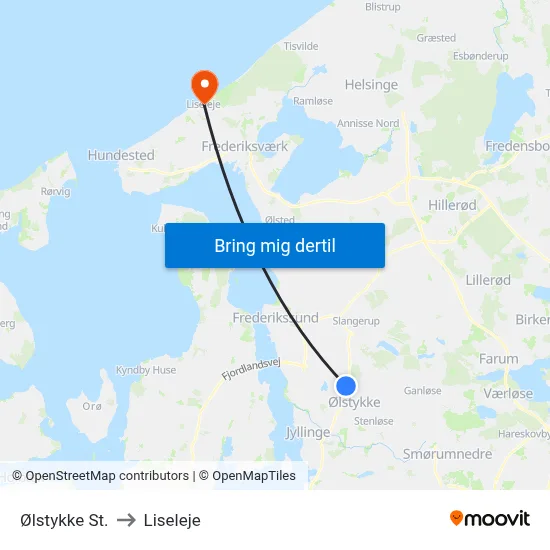Ølstykke St. to Liseleje map