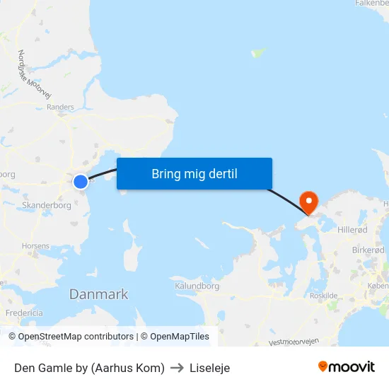 Den Gamle by (Aarhus Kom) to Liseleje map