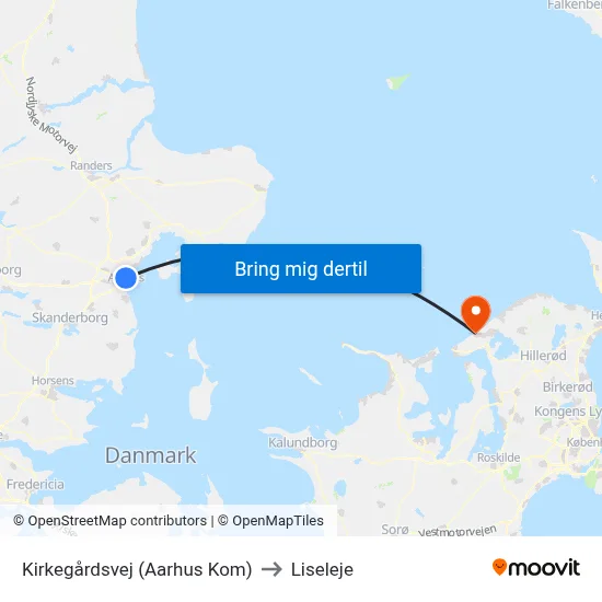 Kirkegårdsvej (Aarhus Kom) to Liseleje map