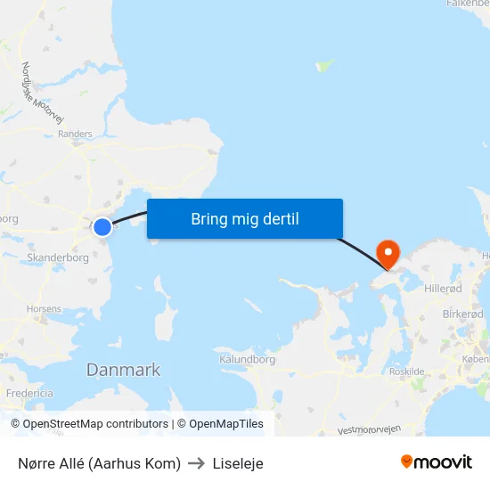 Nørre Allé (Aarhus Kom) to Liseleje map