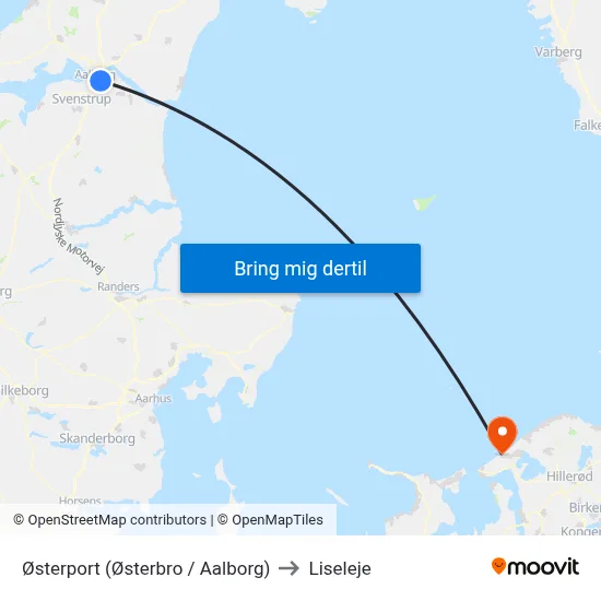Østerport (Østerbro / Aalborg) to Liseleje map