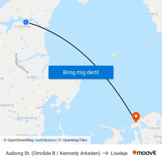 Aalborg St. (Område B / Kennedy Arkaden) to Liseleje map