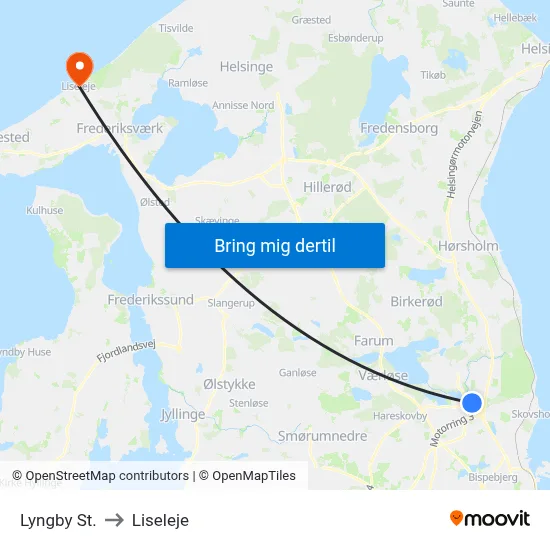 Lyngby St. to Liseleje map