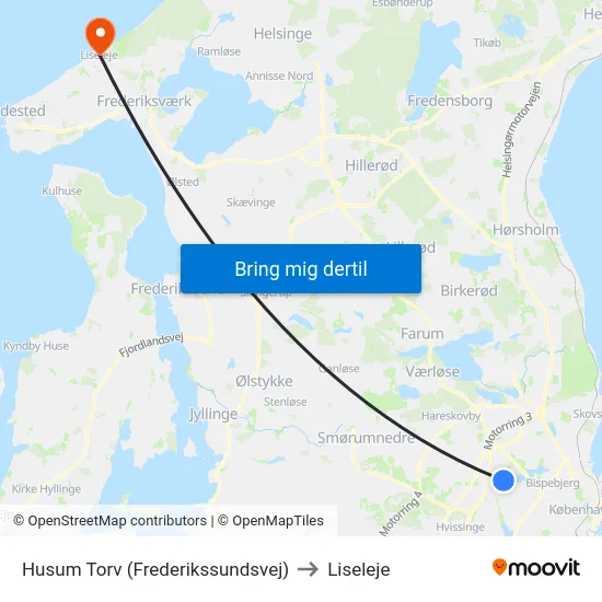 Husum Torv (Frederikssundsvej) to Liseleje map