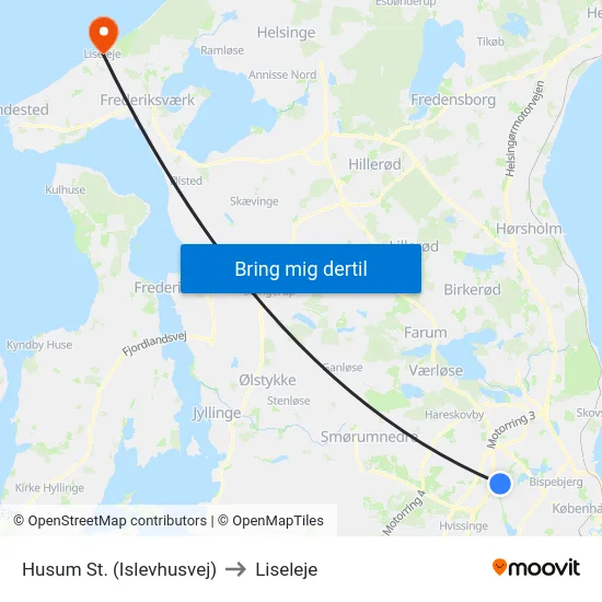 Husum St. (Islevhusvej) to Liseleje map