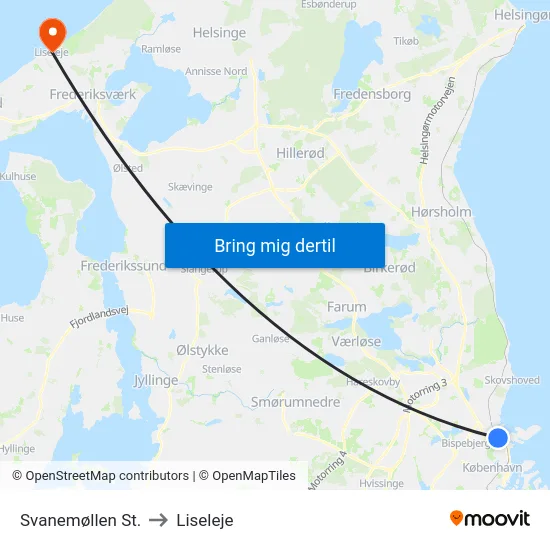 Svanemøllen St. to Liseleje map