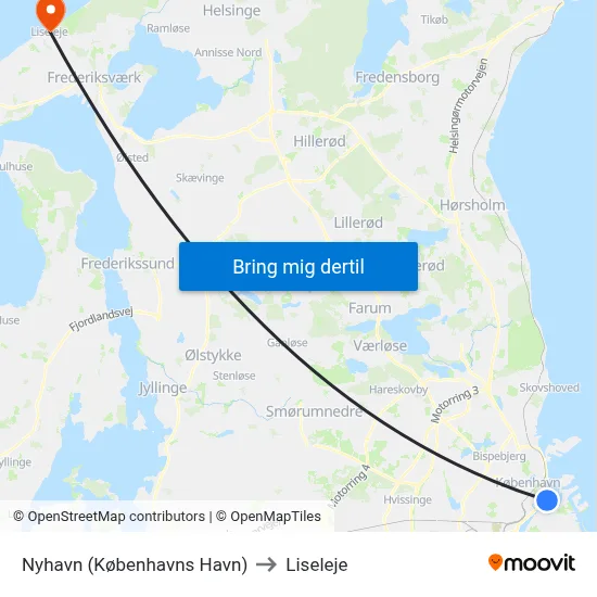 Nyhavn (Københavns Havn) to Liseleje map