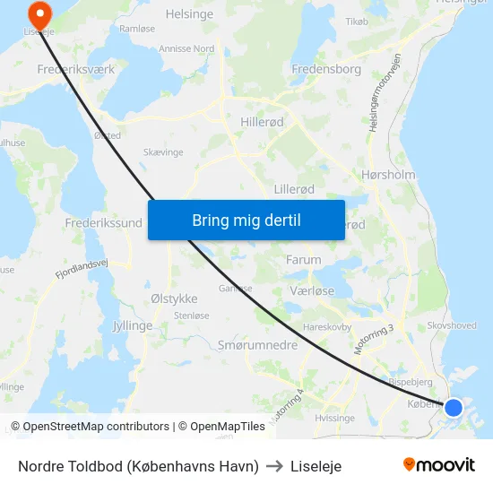 Nordre Toldbod (Københavns Havn) to Liseleje map