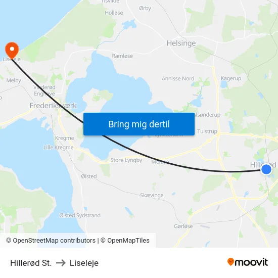 Hillerød St. to Liseleje map