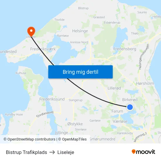Bistrup Trafikplads to Liseleje map