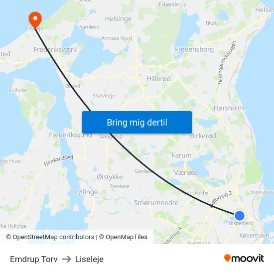 Emdrup Torv to Liseleje map