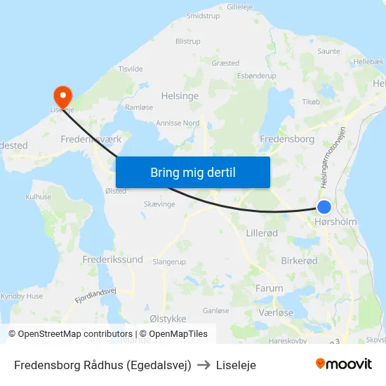 Fredensborg Rådhus (Egedalsvej) to Liseleje map