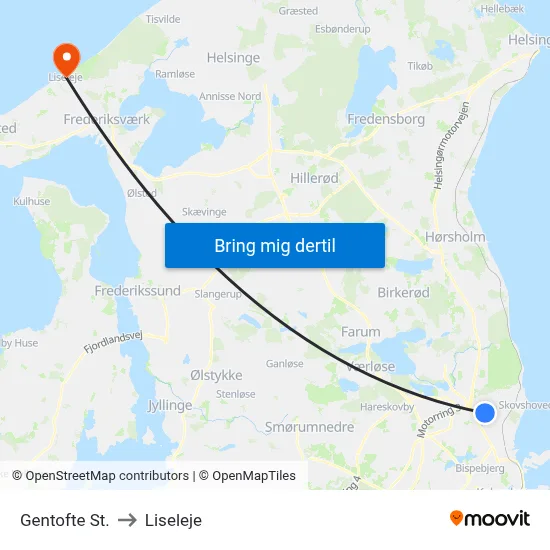 Gentofte St. to Liseleje map