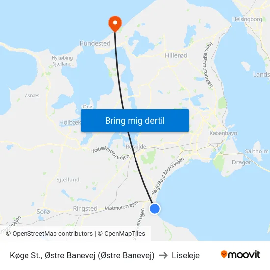 Køge St., Østre Banevej (Østre Banevej) to Liseleje map