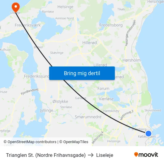 Trianglen St. (Nordre Frihavnsgade) to Liseleje map