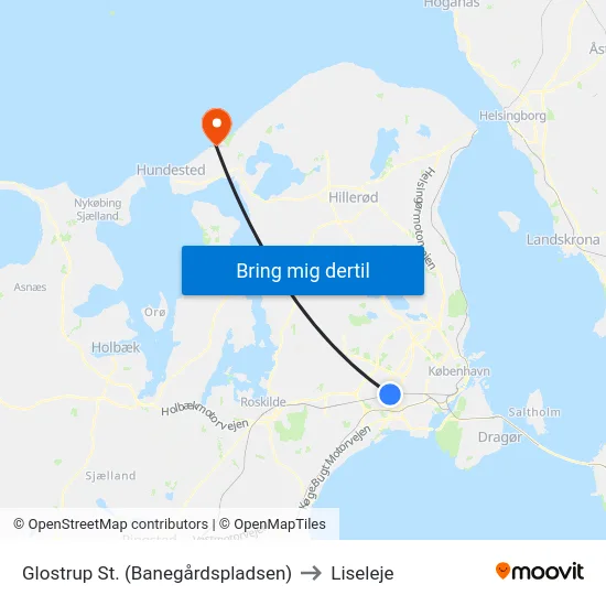 Glostrup St. (Banegårdspladsen) to Liseleje map