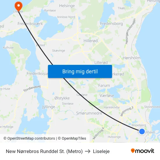 New Nørrebros Runddel St. (Metro) to Liseleje map