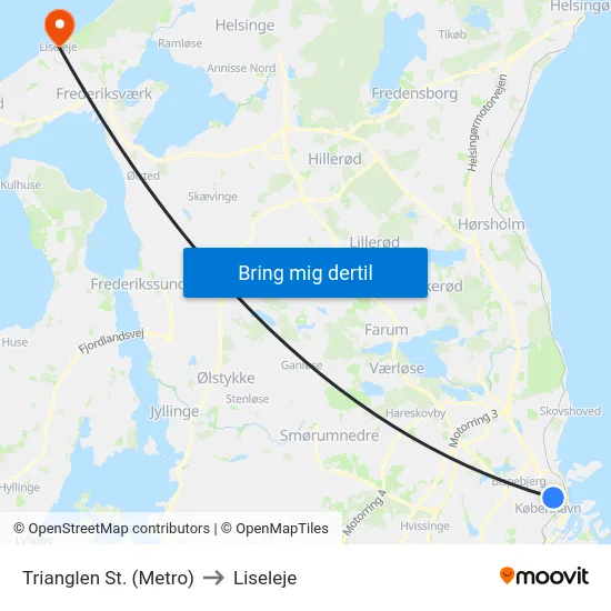 Trianglen St. (Metro) to Liseleje map