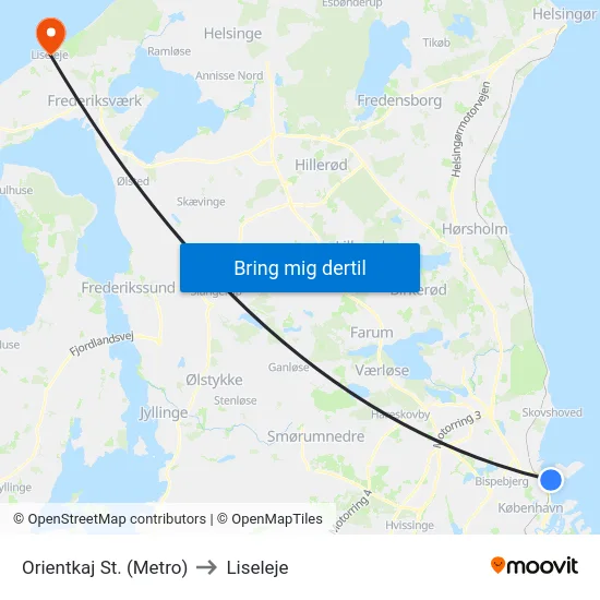 Orientkaj St. (Metro) to Liseleje map