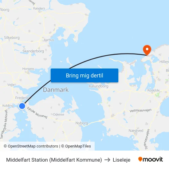 Middelfart Station (Middelfart Kommune) to Liseleje map