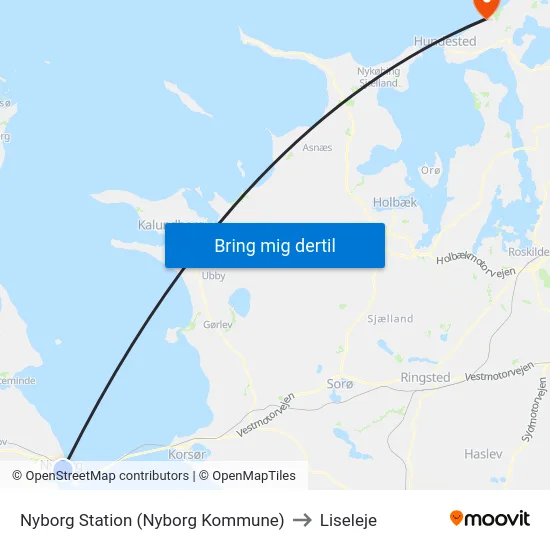 Nyborg Station (Nyborg Kommune) to Liseleje map