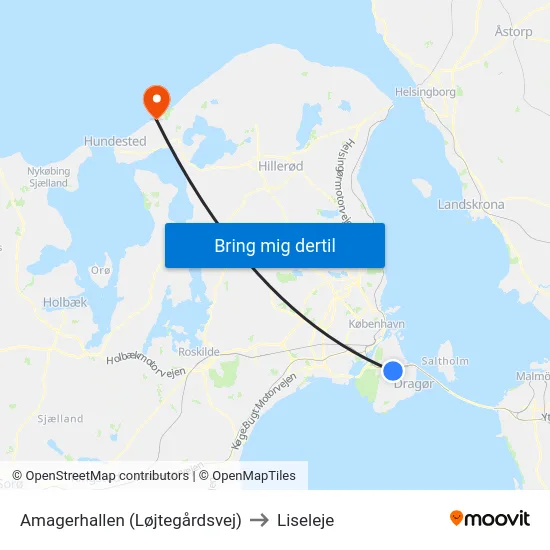 Amagerhallen (Løjtegårdsvej) to Liseleje map