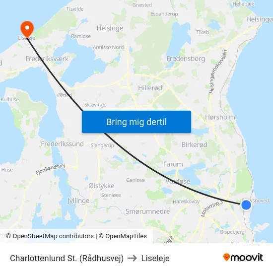 Charlottenlund St. (Rådhusvej) to Liseleje map