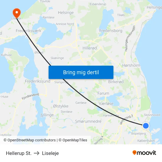 Hellerup St. to Liseleje map