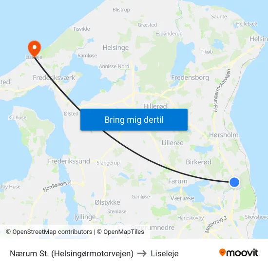 Nærum St. (Helsingørmotorvejen) to Liseleje map