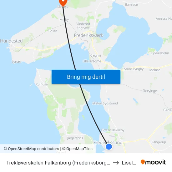 Trekløverskolen Falkenborg (Frederiksborggade) to Liseleje map