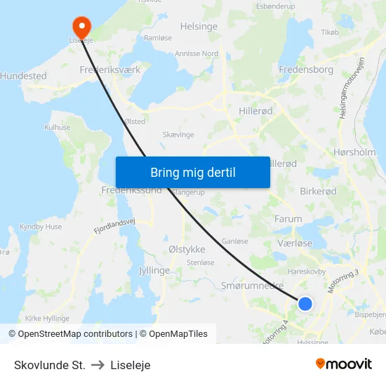 Skovlunde St. to Liseleje map