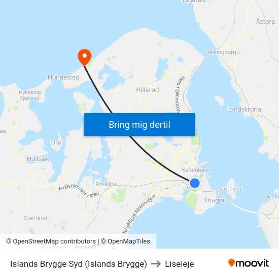 Islands Brygge Syd (Islands Brygge) to Liseleje map