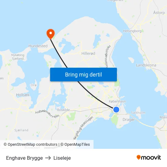 Enghave Brygge to Liseleje map
