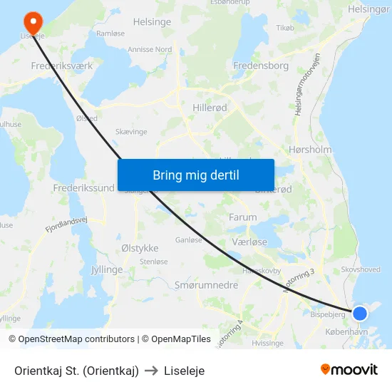 Orientkaj St. (Orientkaj) to Liseleje map