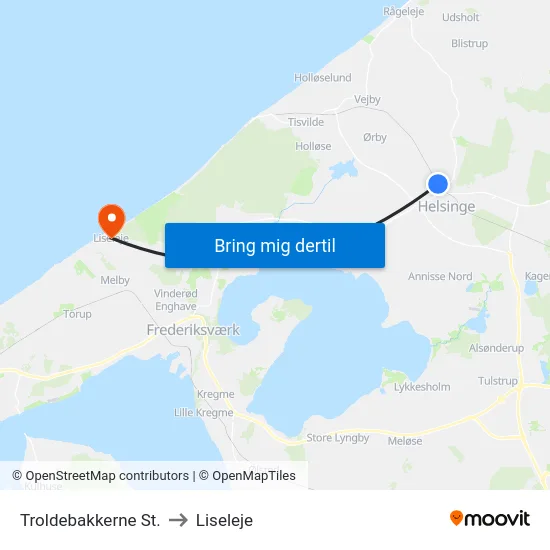 Troldebakkerne St. to Liseleje map