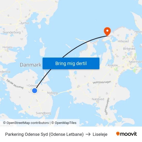 Parkering Odense Syd (Odense Letbane) to Liseleje map