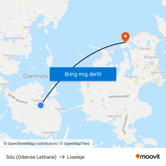 Sdu (Odense Letbane) to Liseleje map