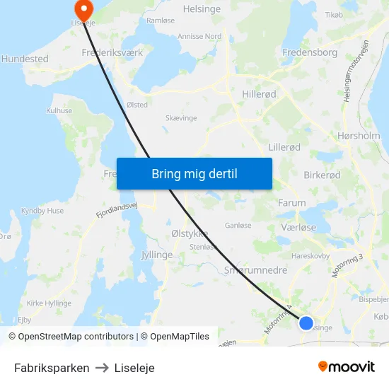 Fabriksparken to Liseleje map