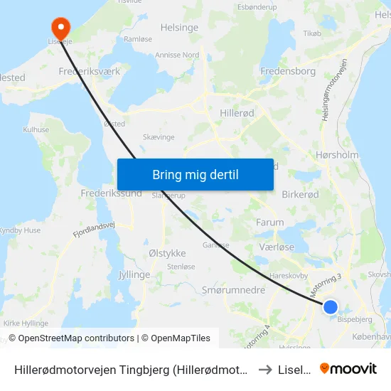 Hillerødmotorvejen Tingbjerg (Hillerødmotorvejen) to Liseleje map