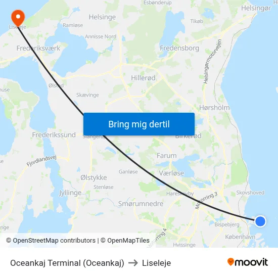 Oceankaj Terminal (Oceankaj) to Liseleje map