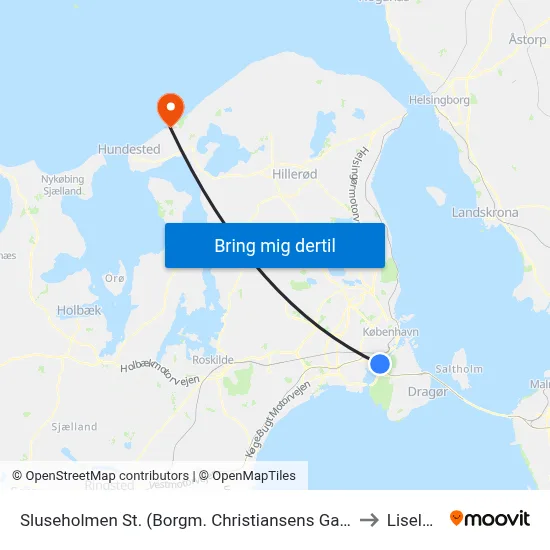 Sluseholmen St. (Borgm. Christiansens Gade) to Liseleje map