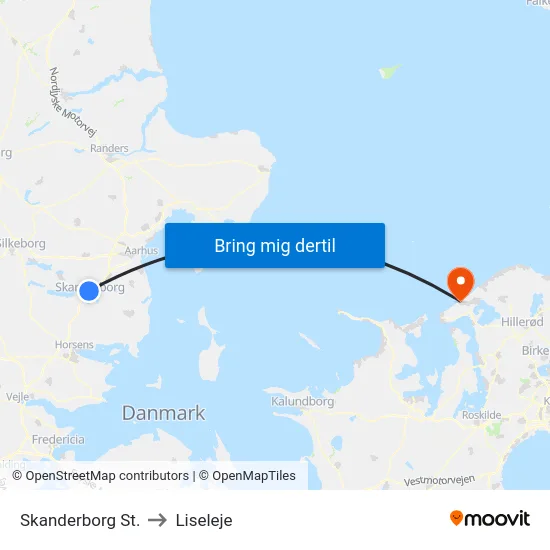 Skanderborg St. to Liseleje map