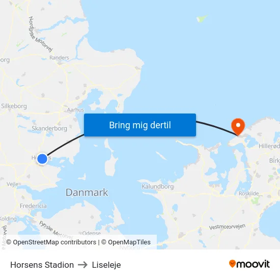 Horsens Stadion to Liseleje map