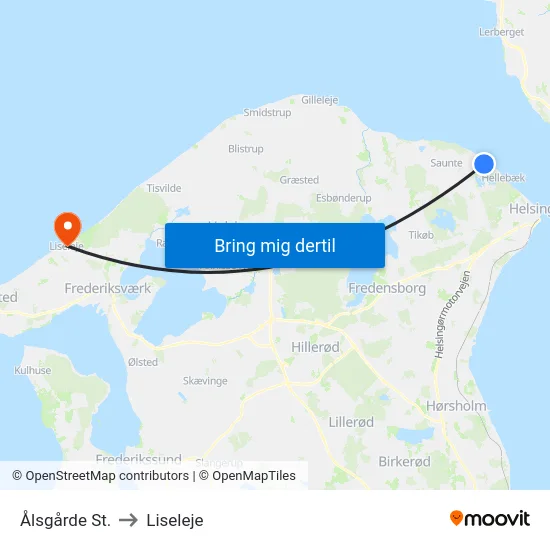 Ålsgårde St. to Liseleje map
