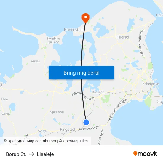Borup St. to Liseleje map