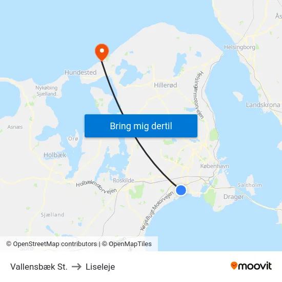 Vallensbæk St. to Liseleje map